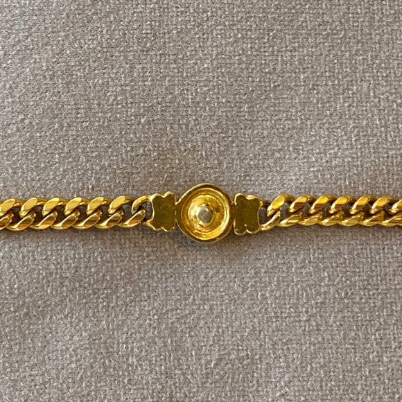 Vintage Bezel Set Crystal 14K Gold Plated Bracelet 7" - Picture 2 of 3
